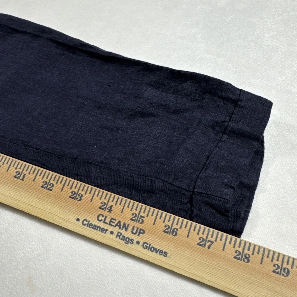 Zara Basic's Pants Women's Size 6 Navy Blue 100% Linen Minimalist Trousers‎